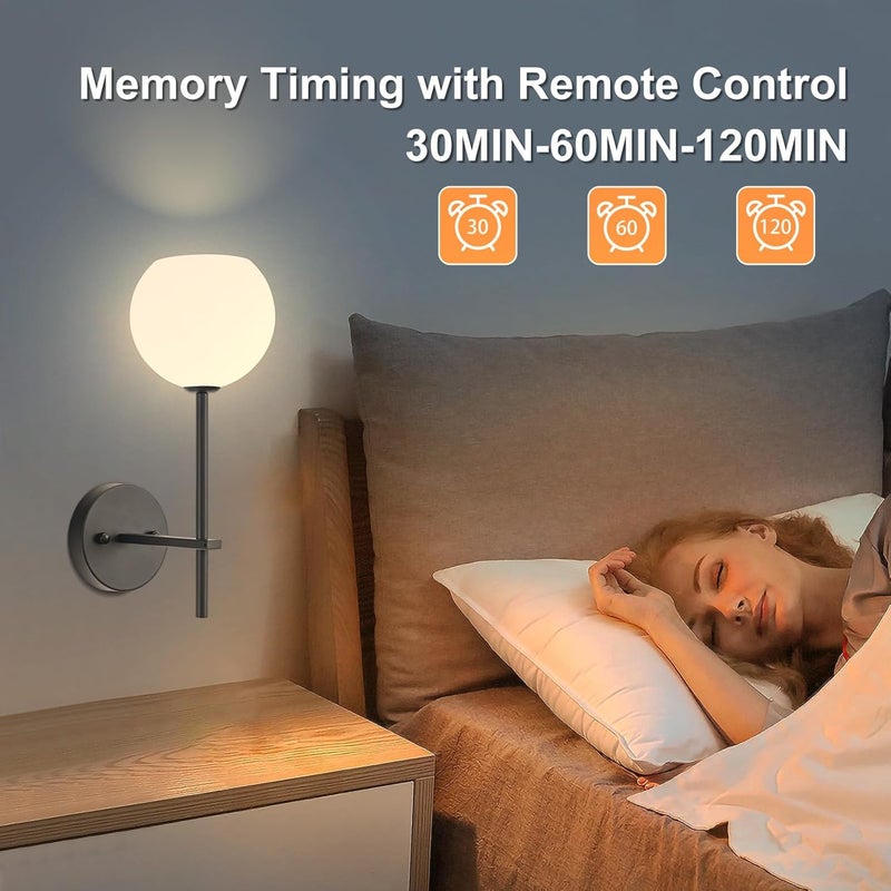 Keep Shinning Black Battery Operated Wall Sconces Set of 2, Rechargeable Wireless Wall Lights with Milky White Frosted Glass Shade, 12 RGB and 3CCT Dimmable, Wall Lamps with Remote for Bedroom Living Room Hallway - Image 4